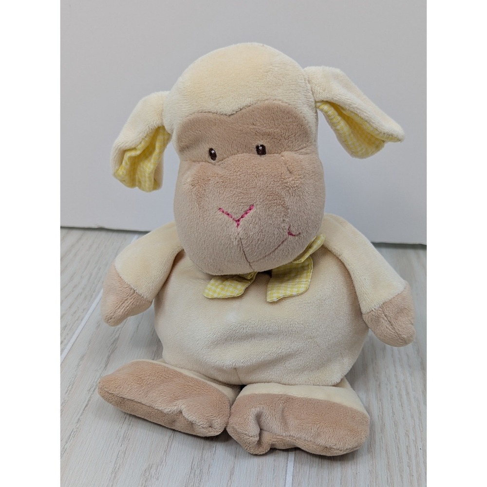 Baby Ganz Barnyard Lamb Plush Cream Tan Yellow Gingham Bow NO sound